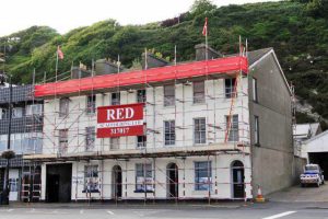 Commercial building frontage Scaffolding by RED Scaffolding Isle of Man