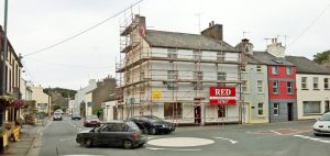 Commercial Scaffolding on busy street by RED Scaffolding Isle of Man