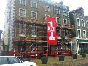 Commercial Scaffolding for windows and signage by RED Scaffolding Isle of Man