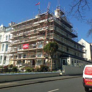 Commercial building renovations Scaffolding by RED Scaffolding Isle of Man