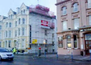 Commercial building roof access Scaffolding by RED Scaffolding Isle of Man