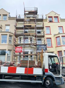 Decorating Access Scaffolding by RED Scaffolding Isle of Man